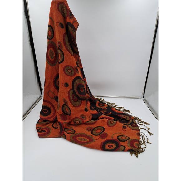 Pashmina Boho Circles Fringe Orange Black Reversible Scarf Shawl Headwrap Stole - Picture 7 of 10